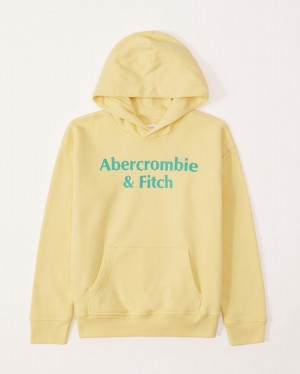 Abercrombie Print Logo Popover Hoodie Pojke Gula | 5274-OWKZF