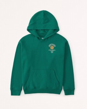 Abercrombie Print Logo Popover Hoodie Pojke Gröna | 9148-REQYM