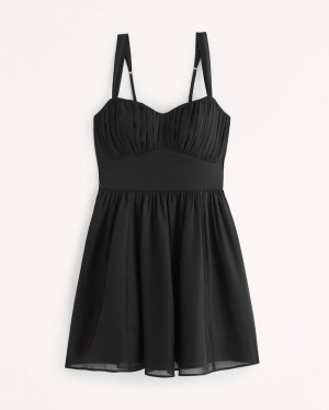 Abercrombie Ruched Chiffon Mini Klänning Dam Svarta | 9701-NSDAK