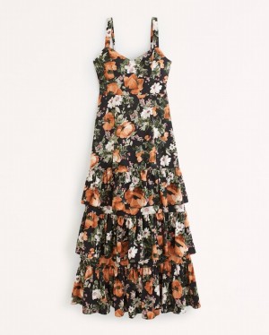 Abercrombie Ruffle Tiered Maxi Klänning Dam Svarta | 0546-KWRJY