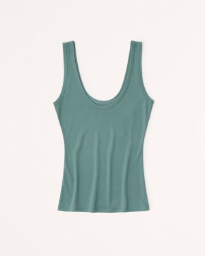 Abercrombie Sandwash Rib Tuckable Scoopneck Linnen Dam Gröna | 2485-ONBDA