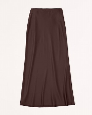 Abercrombie Satin Column Maxi Kjolar Dam MörkBruna | 0542-GWHFL