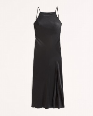 Abercrombie Satin Low Back Maxi Klänning Dam Svarta | 2594-XNOQB