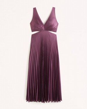 Abercrombie Satin Pleated Cutout Maxi Klänning Dam Vinröda | 3026-FSJXC