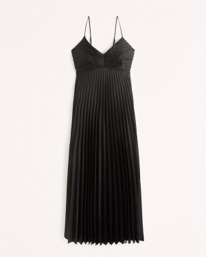 Abercrombie Satin Pleated Maxi Klänning Dam Svarta | 6317-JNQDA