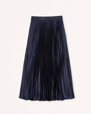 Abercrombie Satin Pleated Midi Kjolar Dam Marinblå | 3097-YRMFD