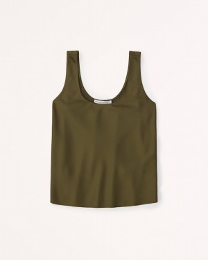 Abercrombie Satin Scoopneck Cami Linnen Dam Olivgröna | 1294-LZXRM