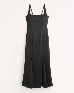 Abercrombie Satin Slip Fishtail Midi Klänning Dam Svarta | 8549-XDUQC