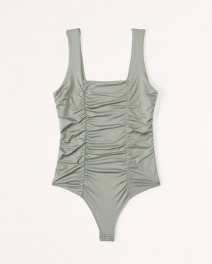 Abercrombie Sleek Seamless Fabric Ruched Squareneck Bodysuit Dam Gröna | 3187-SRKMC