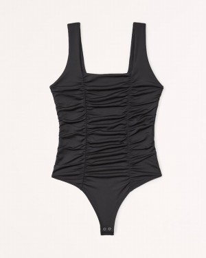 Abercrombie Sleek Seamless Fabric Ruched Squareneck Bodysuit Dam Svarta | 9563-CXHAE