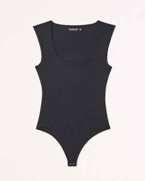 Abercrombie Sleek Seamless Fabric Sleeve Bodysuit Dam Svarta | 3645-OUZPM