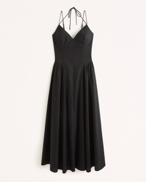 Abercrombie Snörade Drop-waist Maxi Klänning Dam Svarta | 9241-BYQZP