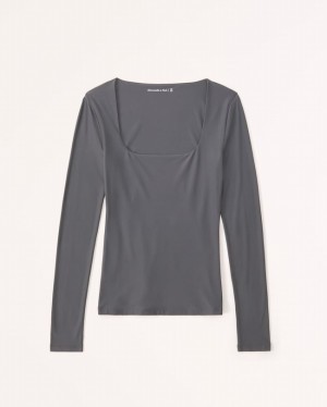 Abercrombie Soft Matte Seamless Long-sleeve Squareneck T-shirt Dam Grå | 6853-LNWYU