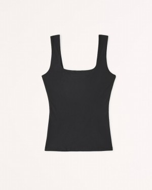 Abercrombie Soft Matte Seamless Squareneck Linnen Dam Svarta | 5417-LFMOZ