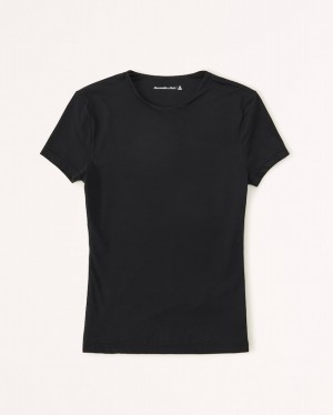 Abercrombie Soft Matte Seamless Tuckable Baby T-shirt Dam Svarta | 1267-YMDRJ