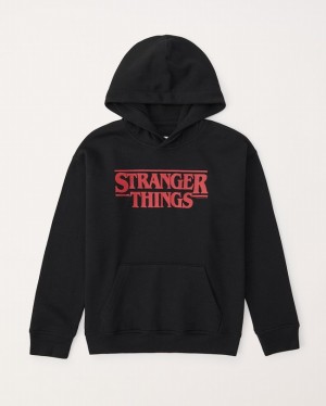 Abercrombie Stranger Things Graphic Popover Hoodie Tjej Svarta | 1307-UQVAY