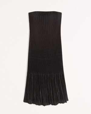 Abercrombie Strapless Pleat Release Midi Klänning Dam Svarta | 6041-RZNOH