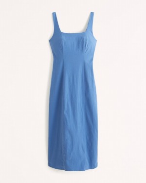 Abercrombie Stretch Cotton Midi Klänning Dam Blå | 1024-YAGVJ