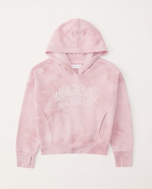 Abercrombie Tie-dye Logo Popover Hoodie Tjej Rosa | 3671-GBSUW