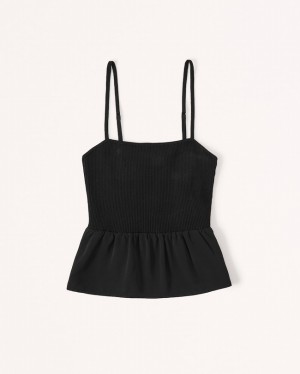 Abercrombie Tröja Mix Ruffle Linnen Dam Svarta | 3015-DICZN