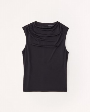 Abercrombie Tuckable Draped Shell Linnen Dam Svarta | 3497-TAHNV