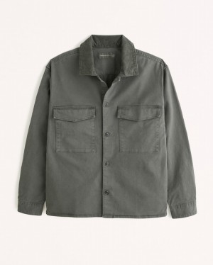 Abercrombie Twill Skjorta Herr MörkOlivgröna Gröna | 7536-MYNQA