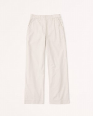 Abercrombie Twill Wide Leg Byxor Dam Grädde | 6418-ELVXF