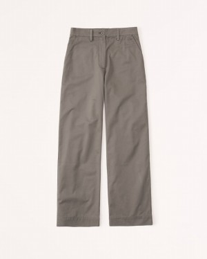 Abercrombie Twill Wide Leg Byxor Dam MörkGrå Bruna | 9360-BPDUY