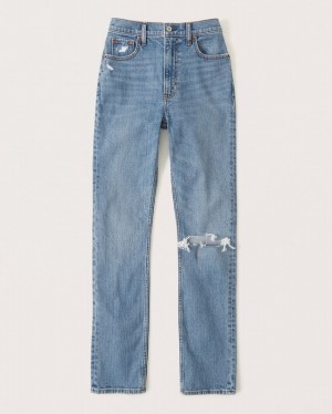 Abercrombie Ultra High Rise 90s Slim Straight Jeans Dam Blå | 9561-MDVFS