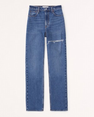 Abercrombie Ultra High Rise 90s Straight Jeans Dam Blå | 7390-XMFPA