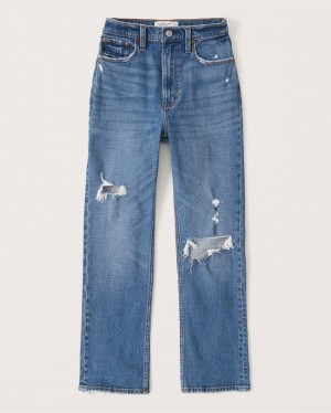 Abercrombie Ultra High Rise Ankle Straight Jeans Dam Blå | 3586-QMUXJ