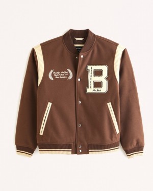 Abercrombie Varsity Bomber Jackor Herr Bruna | 1596-DJVFI