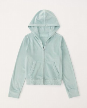 Abercrombie Velour Cropped Full-zip Hoodie Tjej LjusBlå | 7903-LXCZD