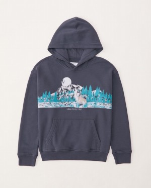 Abercrombie Yellowstone Graphic Popover Hoodie Pojke Marinblå | 2349-UPCYW