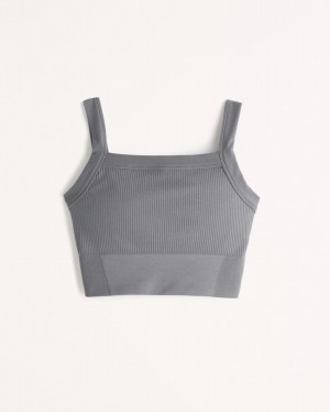 Abercrombie Ypb Seamlesscore Ribbed Squareneck Linnen Dam MörkGrå | 8301-BZAWJ