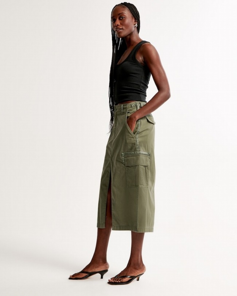 Abercrombie 2000s Cargo Midi Kjolar Dam Olivgröna  | 8629-JQUCO