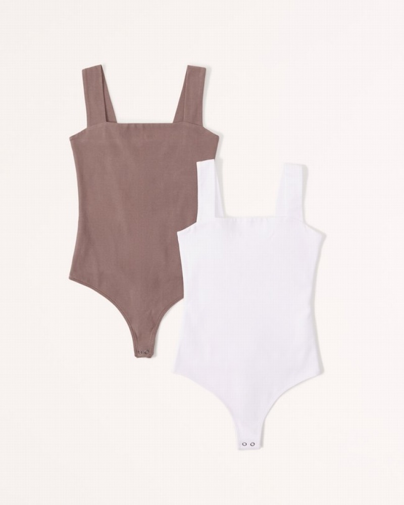 Abercrombie 2-pack Cotton Seamless Fabric Squareneck Bodysuit Dam Bruna Vita  | 0439-IOSRQ