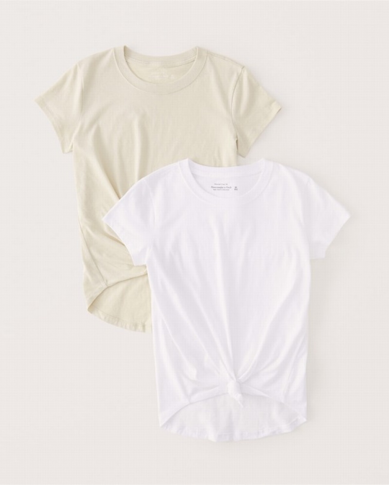 Abercrombie 2-pack Knotted Crew T-shirt Dam Vita Bruna  | 6237-EUTMN