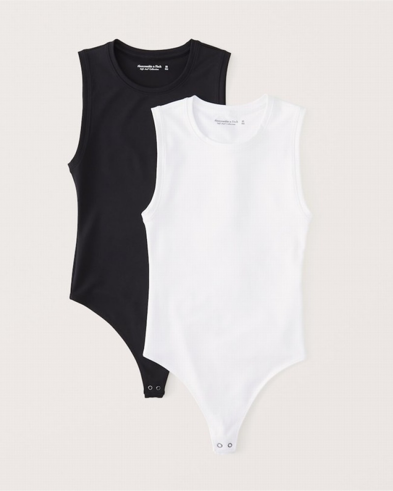 Abercrombie 2-pack Seamless Fabric Crew Bodysuit Dam Vita Svarta  | 2897-SXTEU