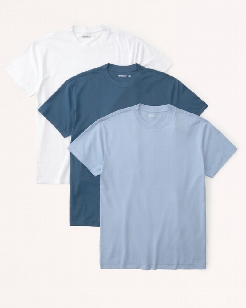 Abercrombie 3-pack Essential T-shirt Herr Blå Vita  | 6139-HGZQP