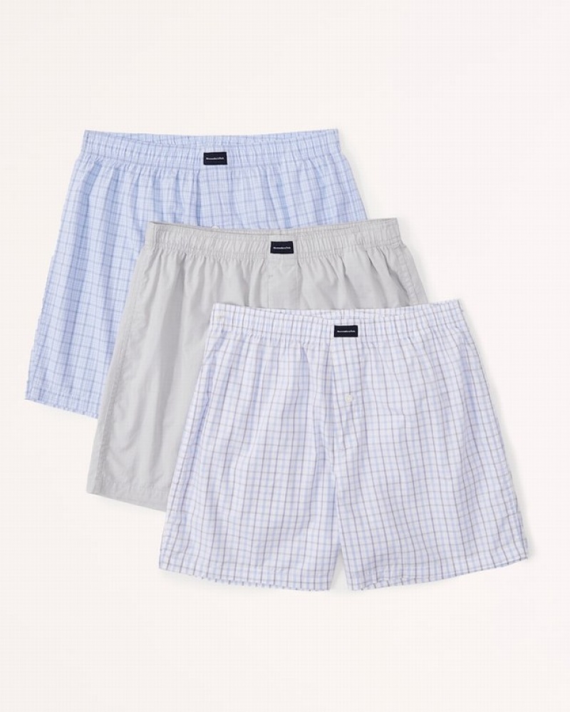 Abercrombie 3-pack Woven Logo Boxers Underkläder Herr Blå Grå  | 5639-BRHWG