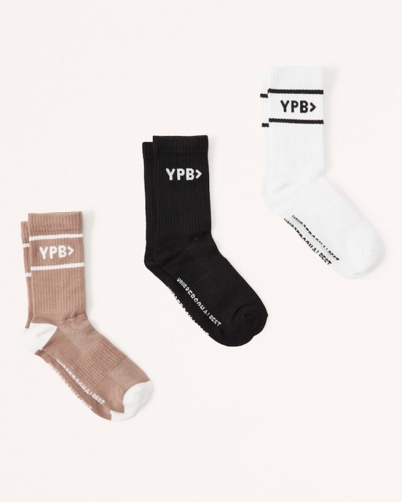 Abercrombie 3-pack Ypb Athletic Crew Strumpor Herr LjusBruna Svarta Vita  | 5934-RTDSM