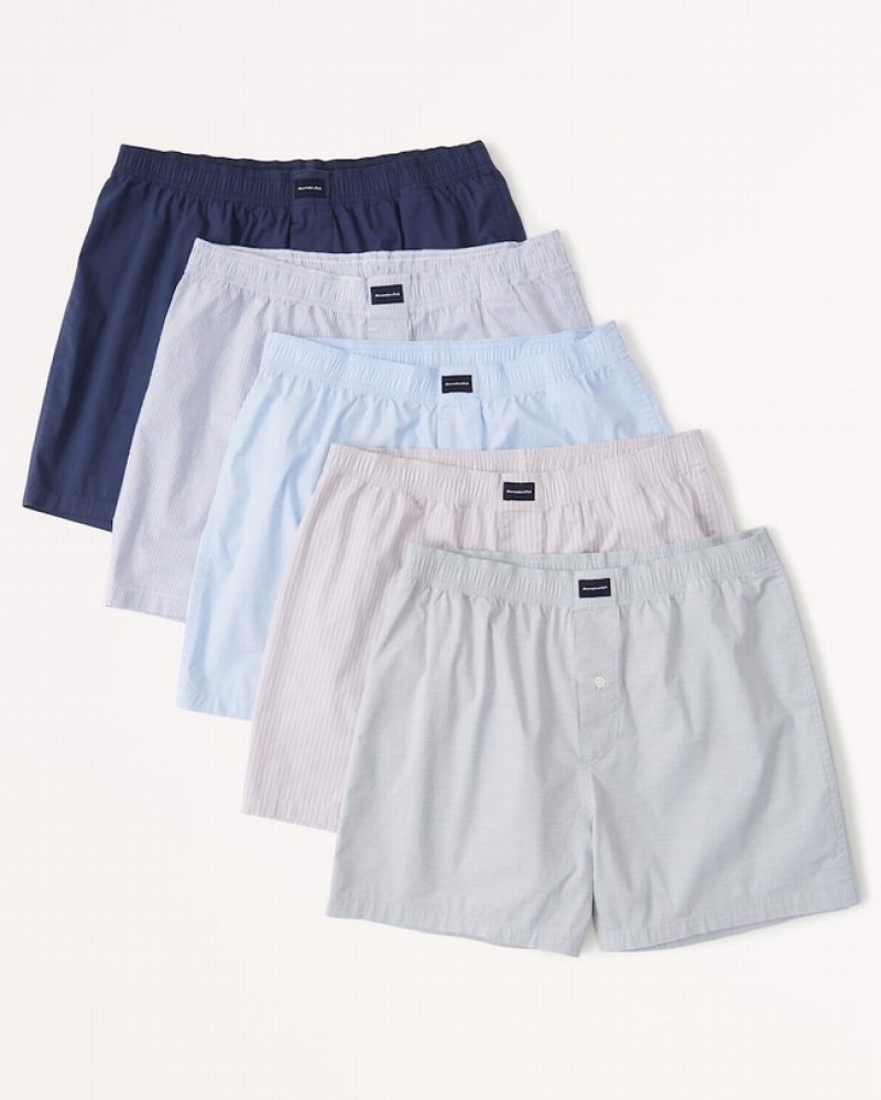 Abercrombie 5-pack Woven Logo Boxers Underkläder Herr Blå Grå Gröna  | 6308-QPAHJ