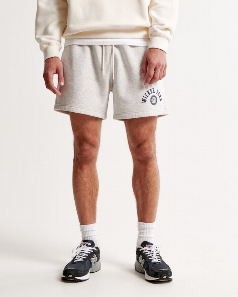 Abercrombie 6 Inch Graphic Fleece Shorts Herr LjusGrå  | 4587-FUBSP