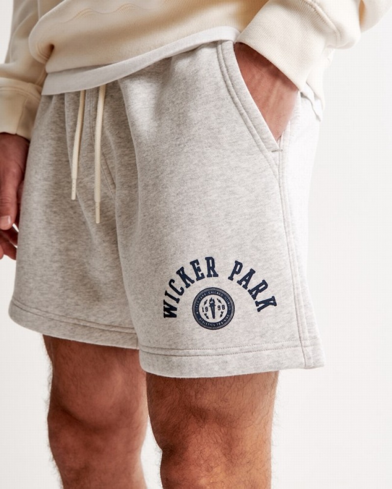 Abercrombie 6 Inch Graphic Fleece Shorts Herr LjusGrå  | 4587-FUBSP