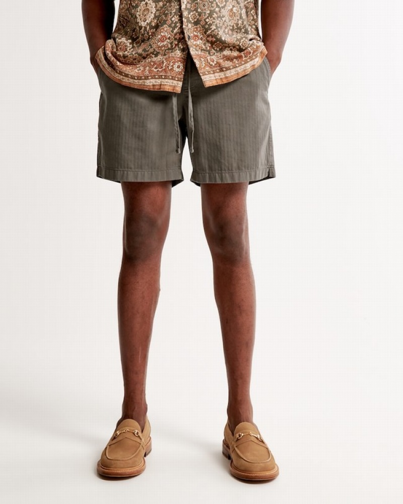 Abercrombie 6 Inch Herringbone Pull-on Shorts Herr Grå  | 7294-NIMGP