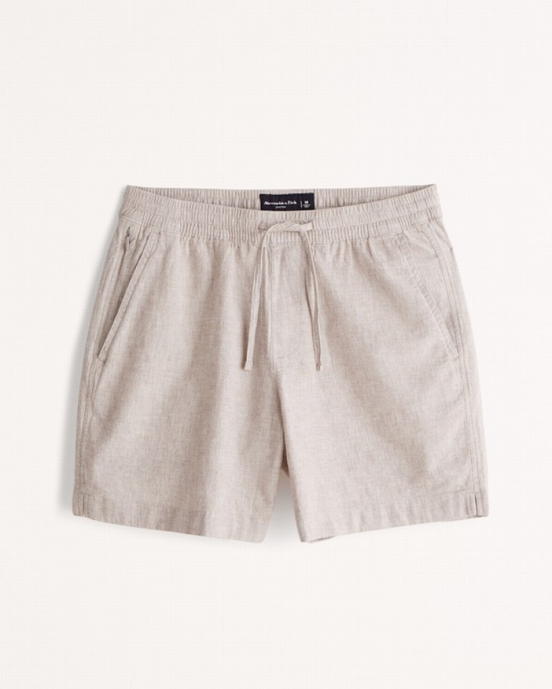 Abercrombie 6 Inch Linen-blend Pull-on Shorts Herr LjusKhaki  | 4158-IBGUF