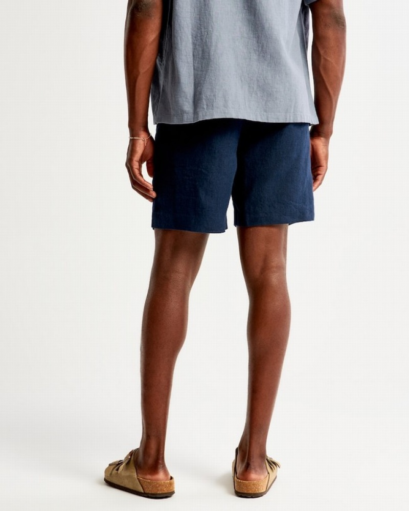 Abercrombie 8 Inch Linen Fixed Waist Shorts Herr Marinblå Blå  | 4178-WOTQJ