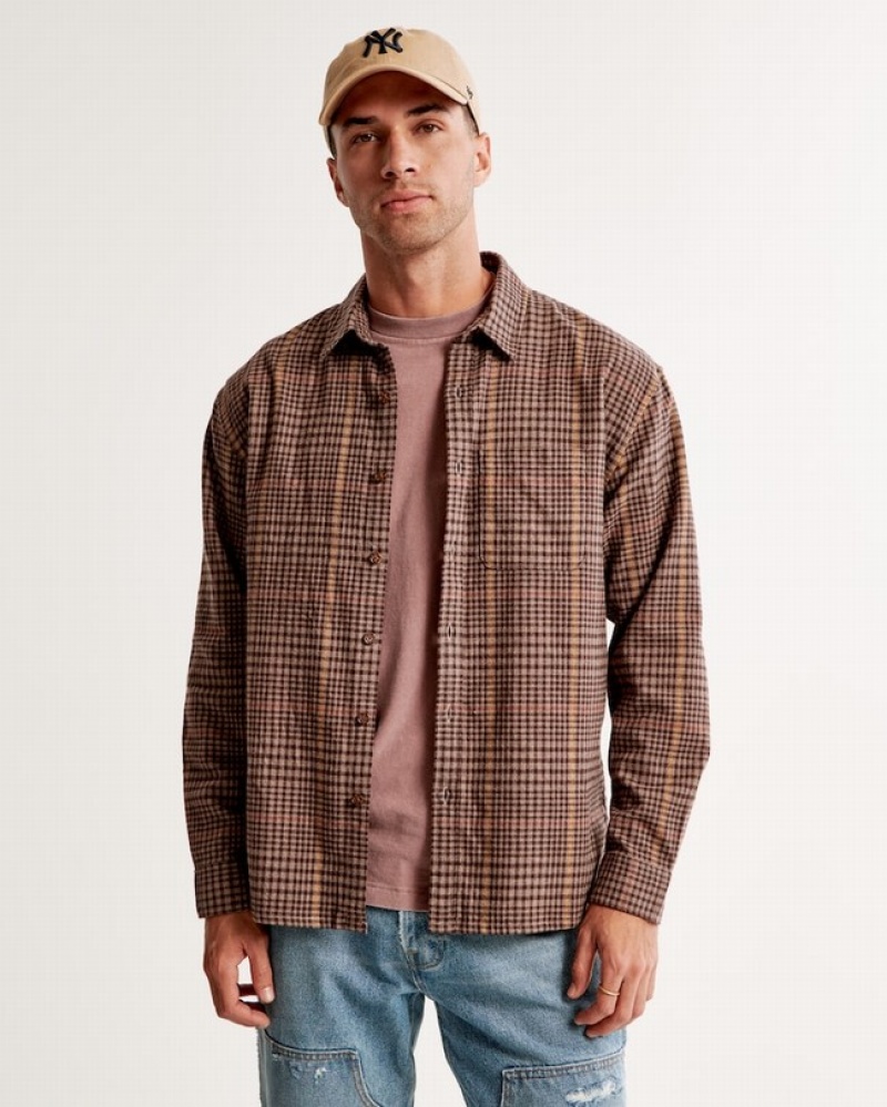 Abercrombie 90s Relaxed Flannel Skjorta Herr LjusBruna  | 6429-DZQWS