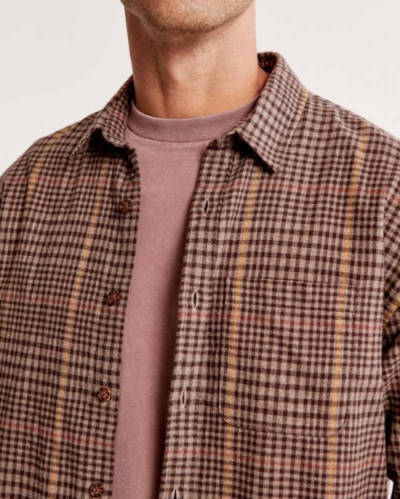 Abercrombie 90s Relaxed Flannel Skjorta Herr LjusBruna  | 6429-DZQWS